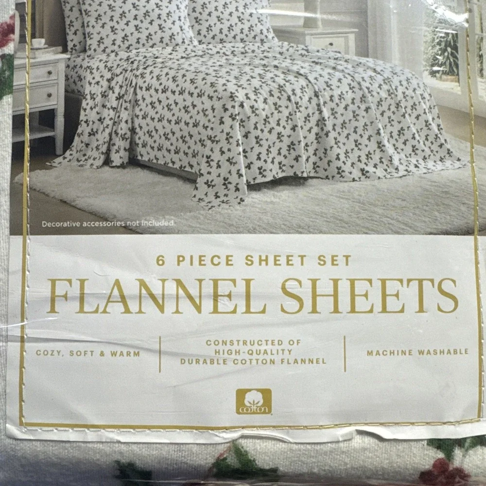 Lenox 6-Piece Soft & Warm 100% Cotton Flannel Sheet Set, King